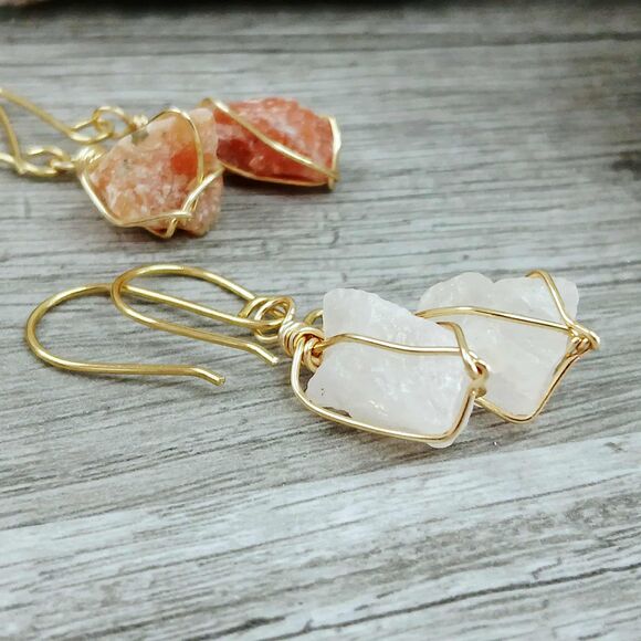 3 Piece Dainty Crystal Gemstone Shark Tooth Dangle Earrings Gold - Picture 5 of 6